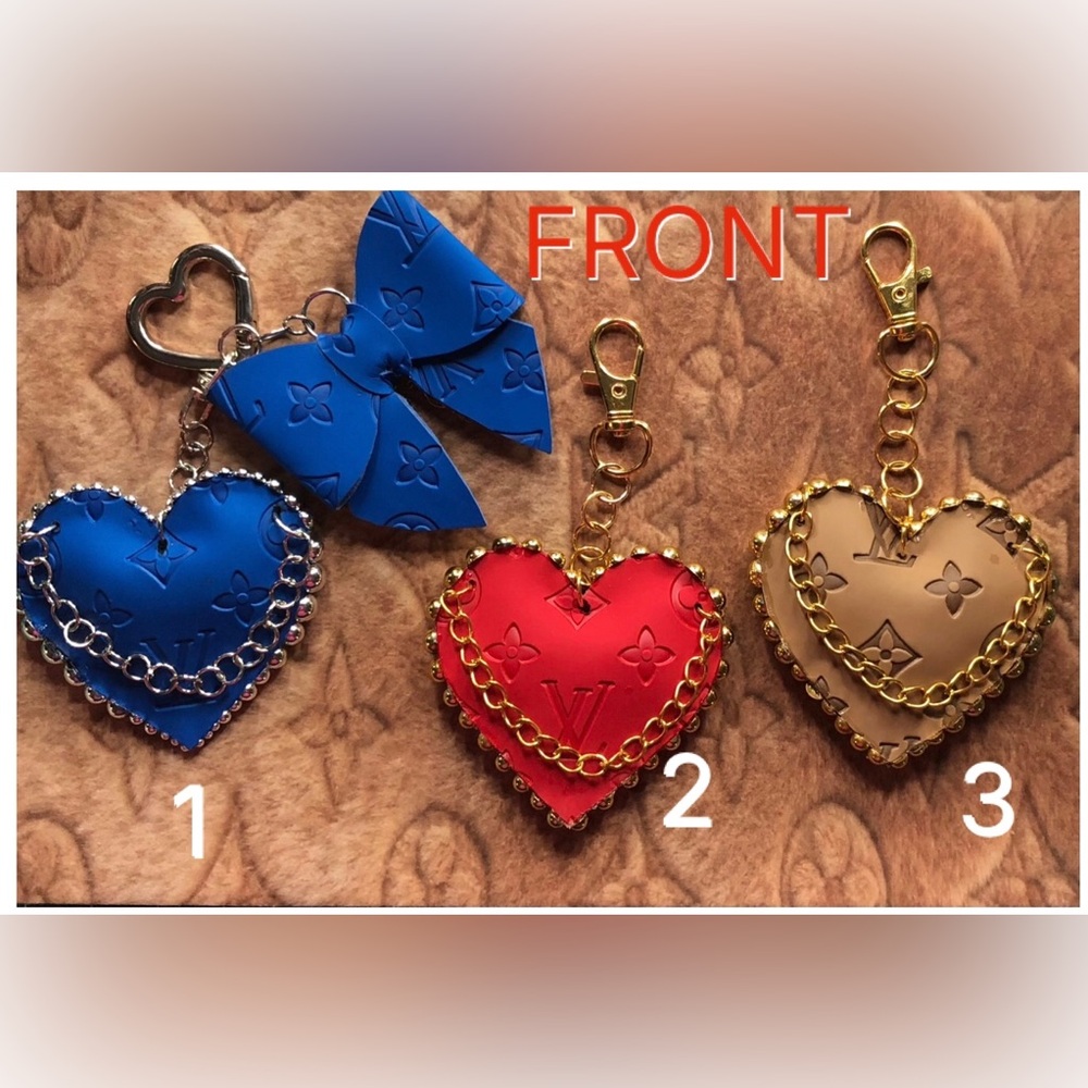 Heart Keychain/ Handbag Decor- Blue, Red, Tan